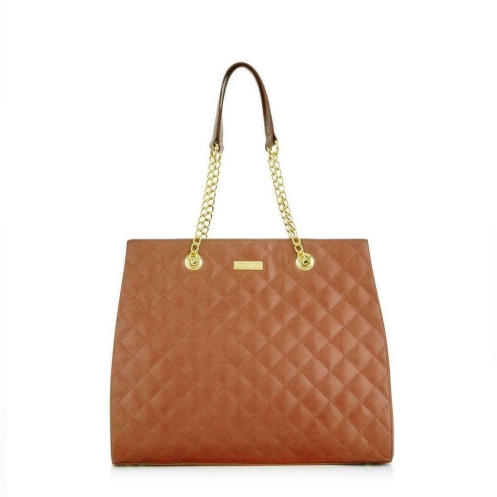 JOY &IMAN QUILTED LEATHER SATCHEL BAG MAGNET CLOSURE IN BROWN COLOUR